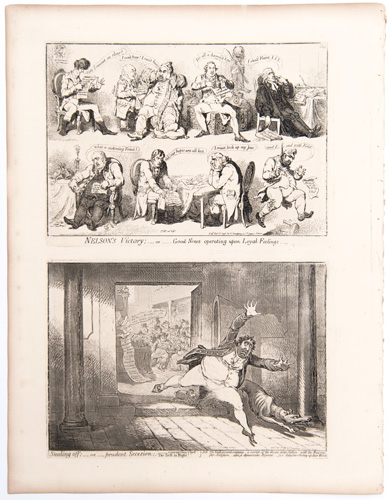 original James Gillray etchings The Tables Turned. Billy in the Devil's Claws. Billy Sending the Devil Packing.
Political Ravishment; or, The Old Lady of Threadneedle Street in Danger